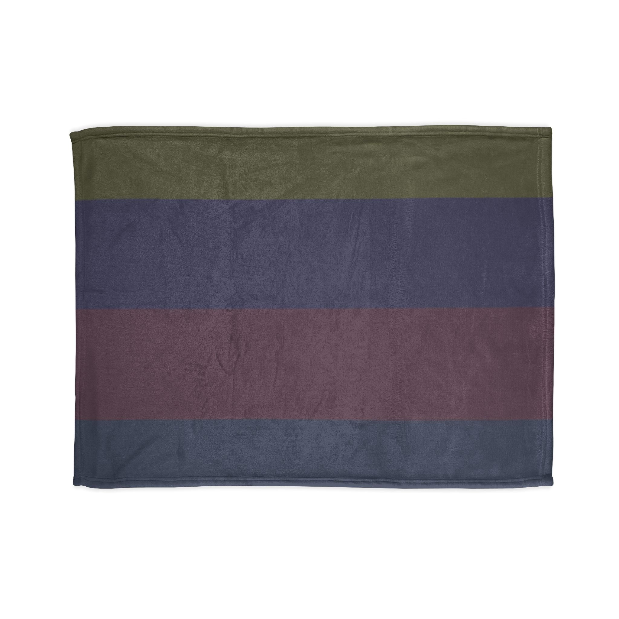 Striped Cozy Throw Blanket — Olive, Navy & Burgundy Plush Polyester