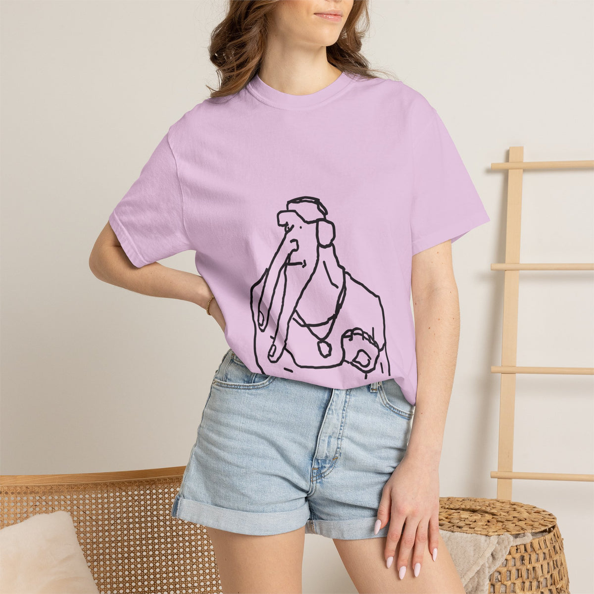 Elephant Line Art T-Shirt — Minimalist Elephant Sketch Tee