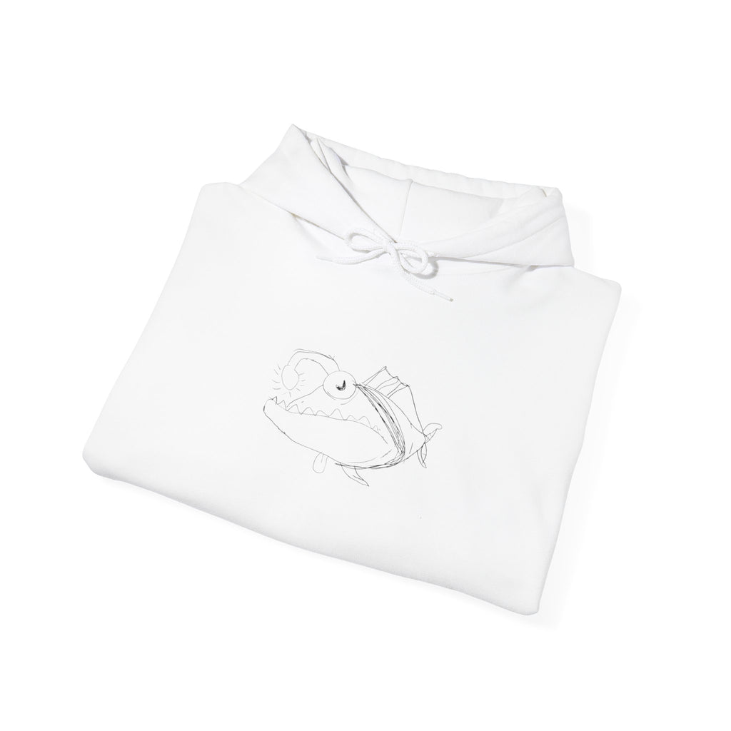 Minimal White Hoodie with Subtle Crescent Sketch - Cozy Casual Pullover