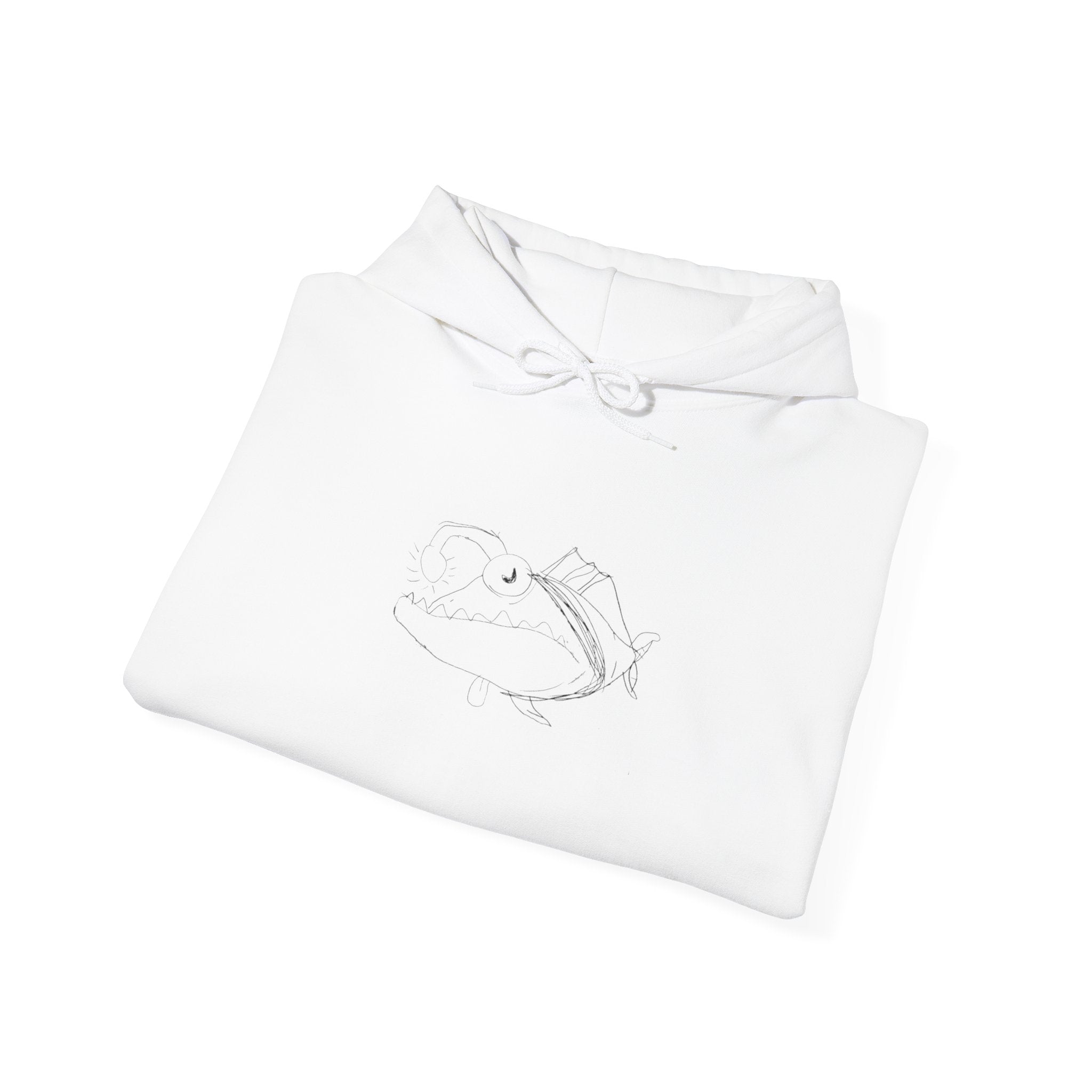 Minimal White Hoodie with Subtle Crescent Sketch - Cozy Casual Pullover