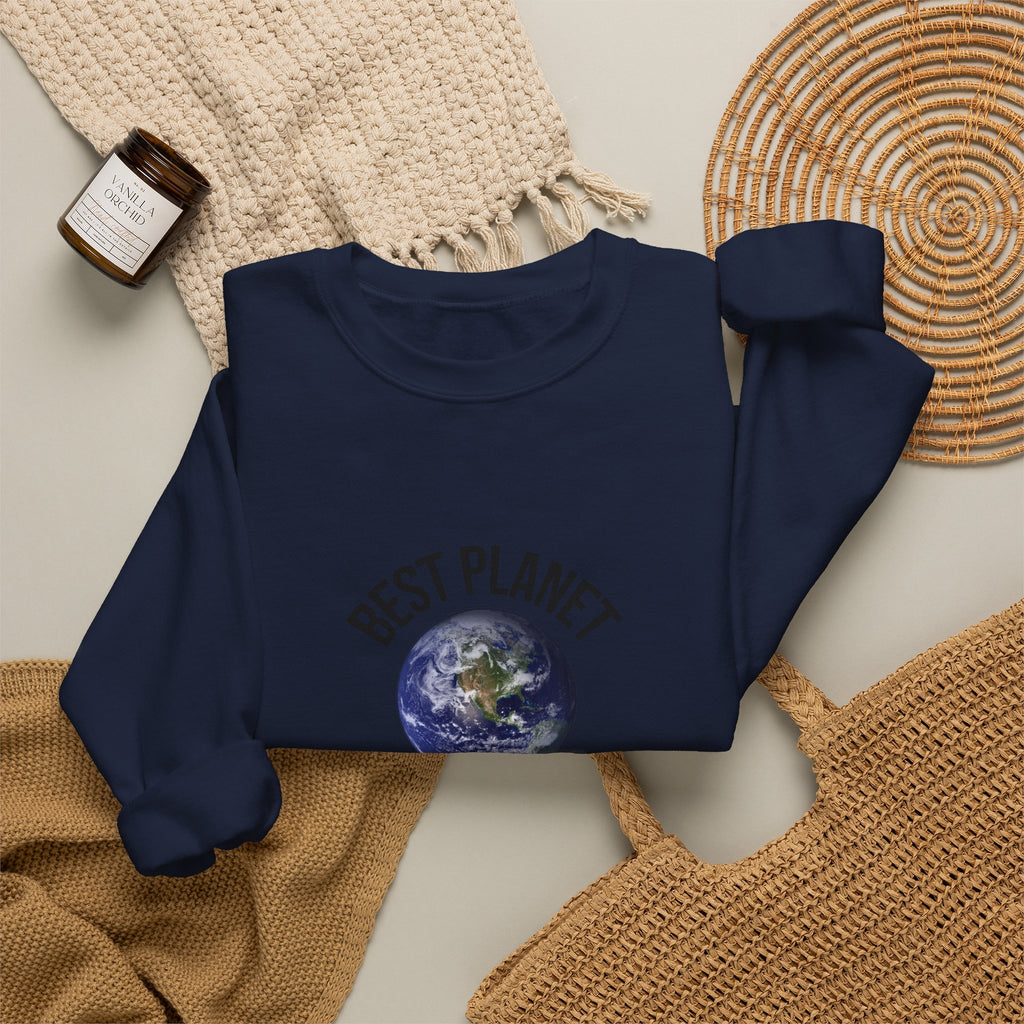 Crewneck Sweatshirt — "Best Planet I've Ever Visited" Earth Graphic