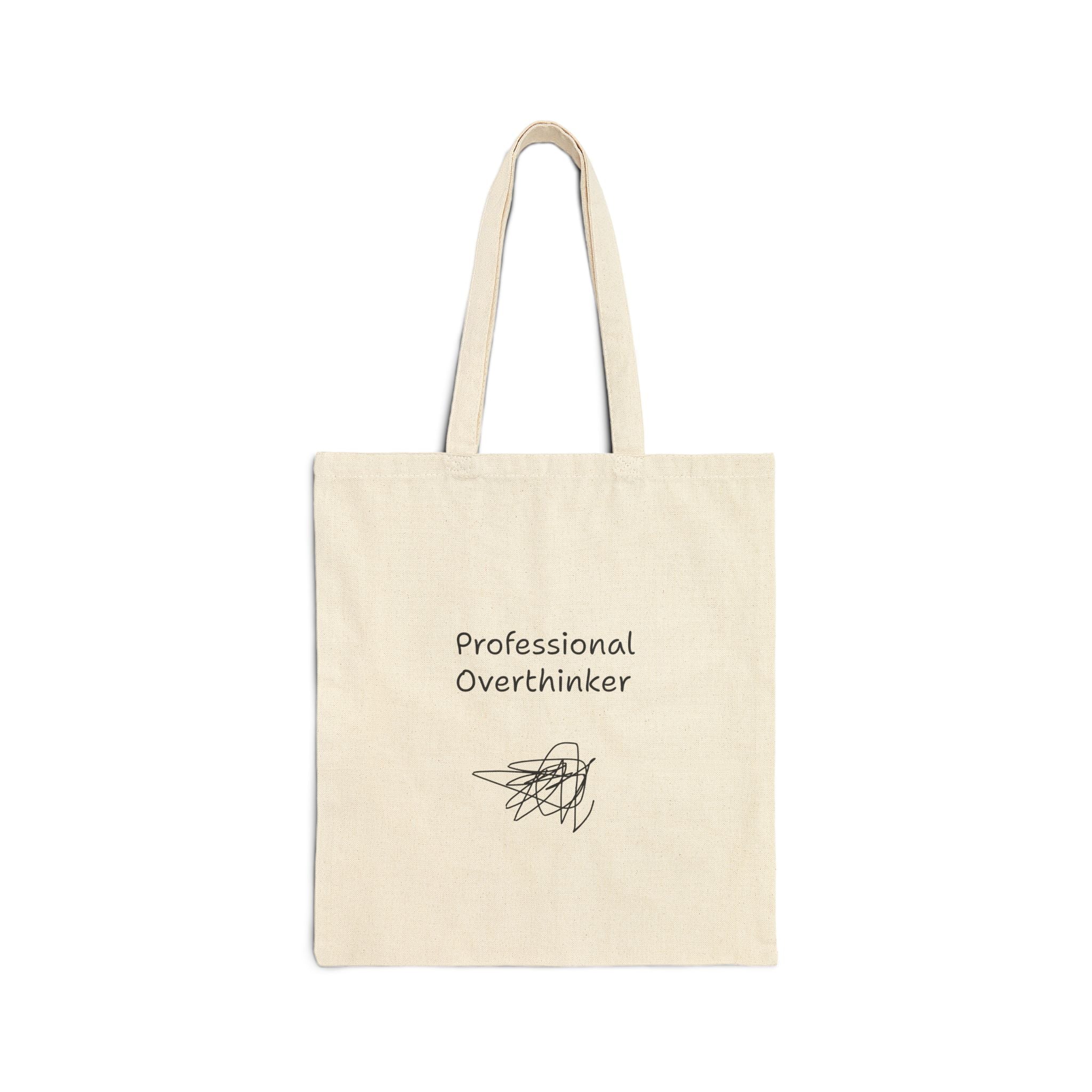 Tote Bag — "Professional Overthinker" Canvas Tote, Funny Minimalist Scribble Design, Gift for Overthinkers