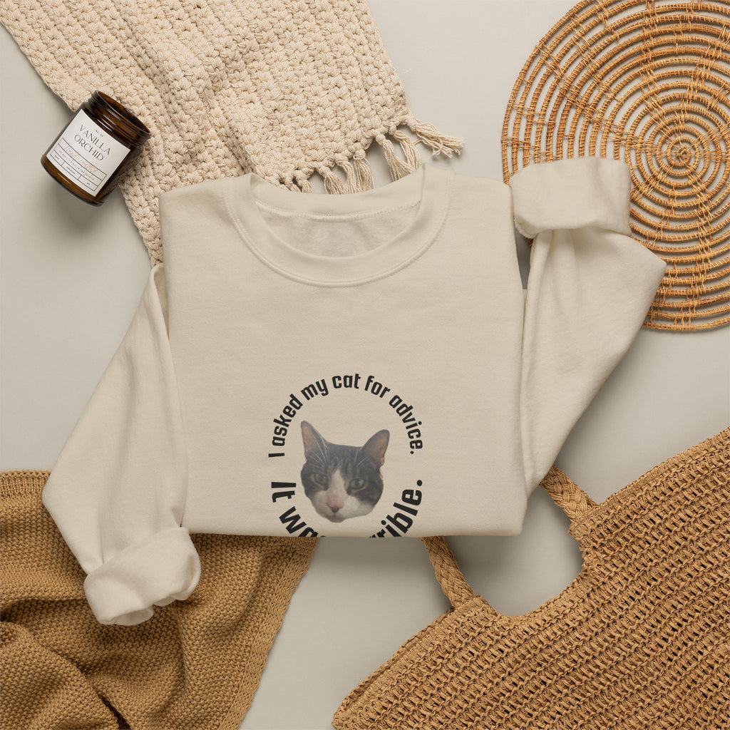 Crewneck Sweatshirt - "I Asked My Cat for Advice. It Was Terrible." Cat Portrait